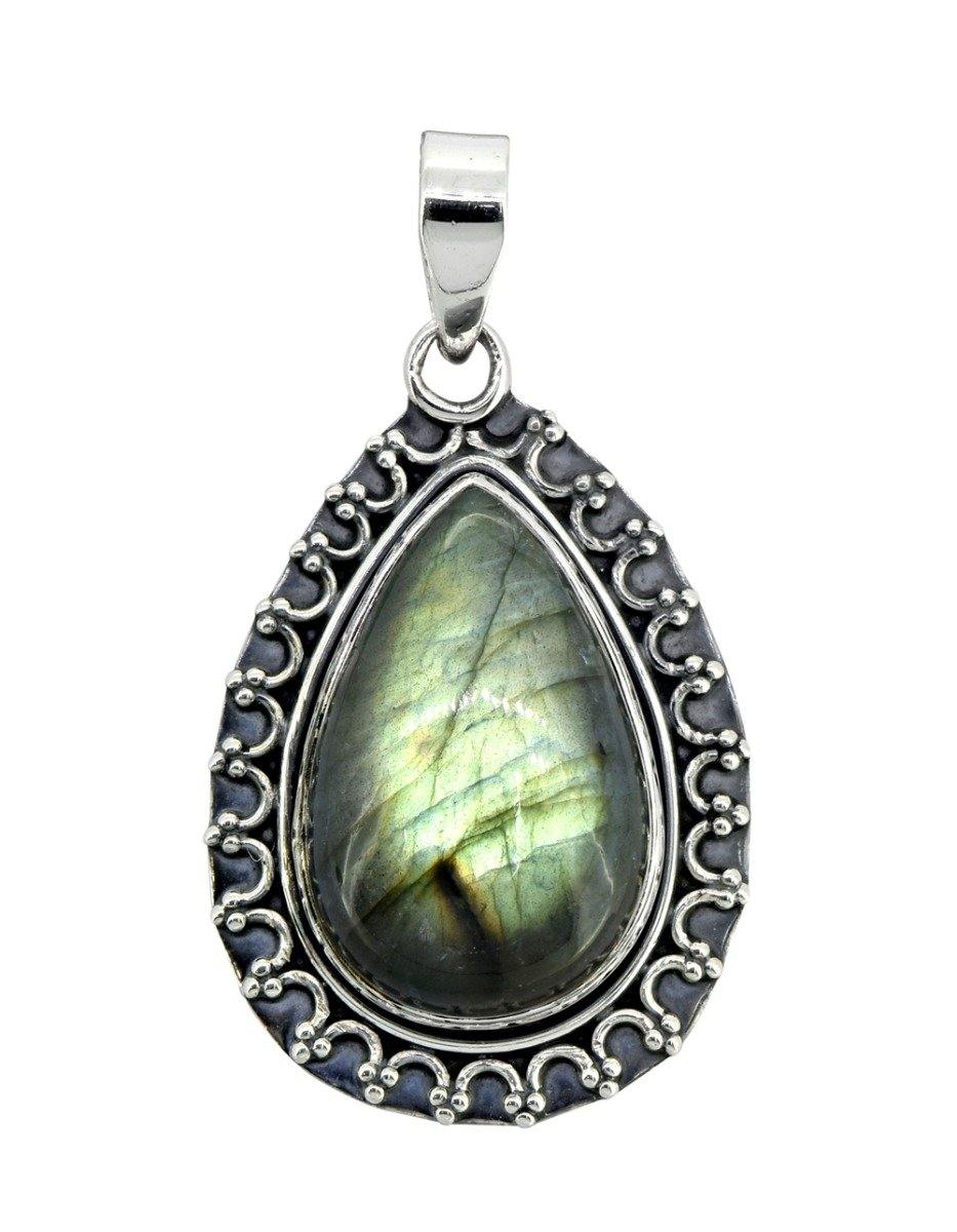 Labradorite Solid 925 Sterling Silver Pendant 1 3/4" - YoTreasure
