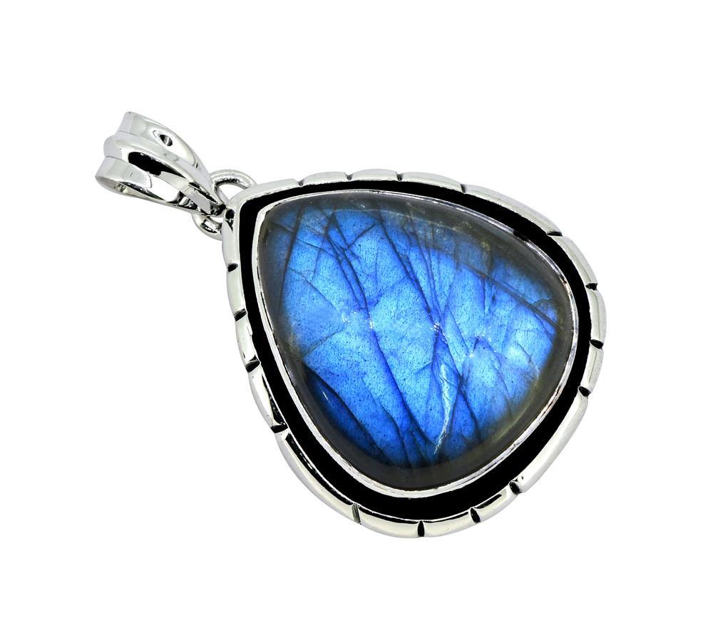 Labradorite Solid 925 Sterling Silver Pendant 1 3/4" - YoTreasure