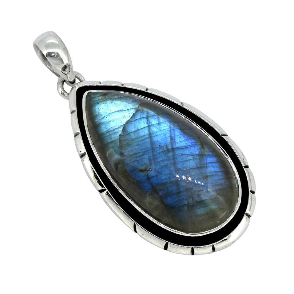 Labradorite Solid 925 Sterling Silver Pendant 2 1/2" - YoTreasure