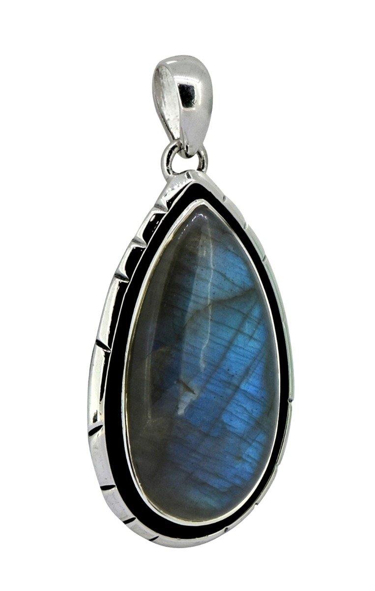 Labradorite Solid 925 Sterling Silver Pendant 2 1/2" - YoTreasure