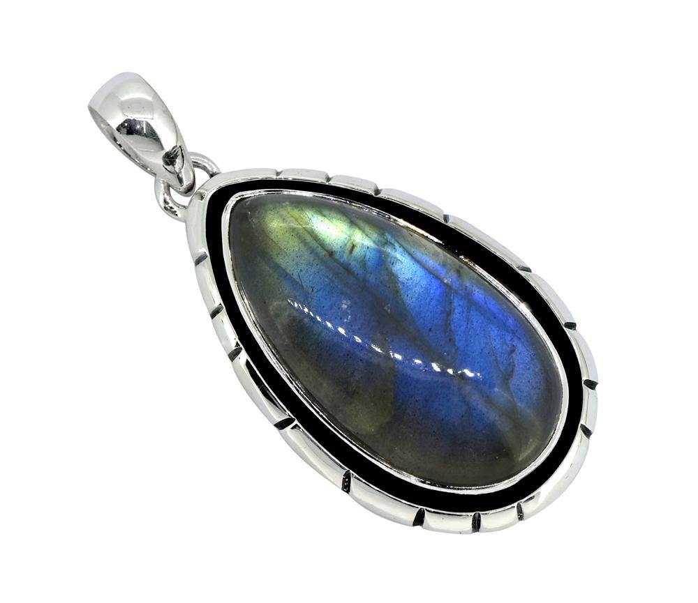 Labradorite Solid 925 Sterling Silver Pendant 2" - YoTreasure