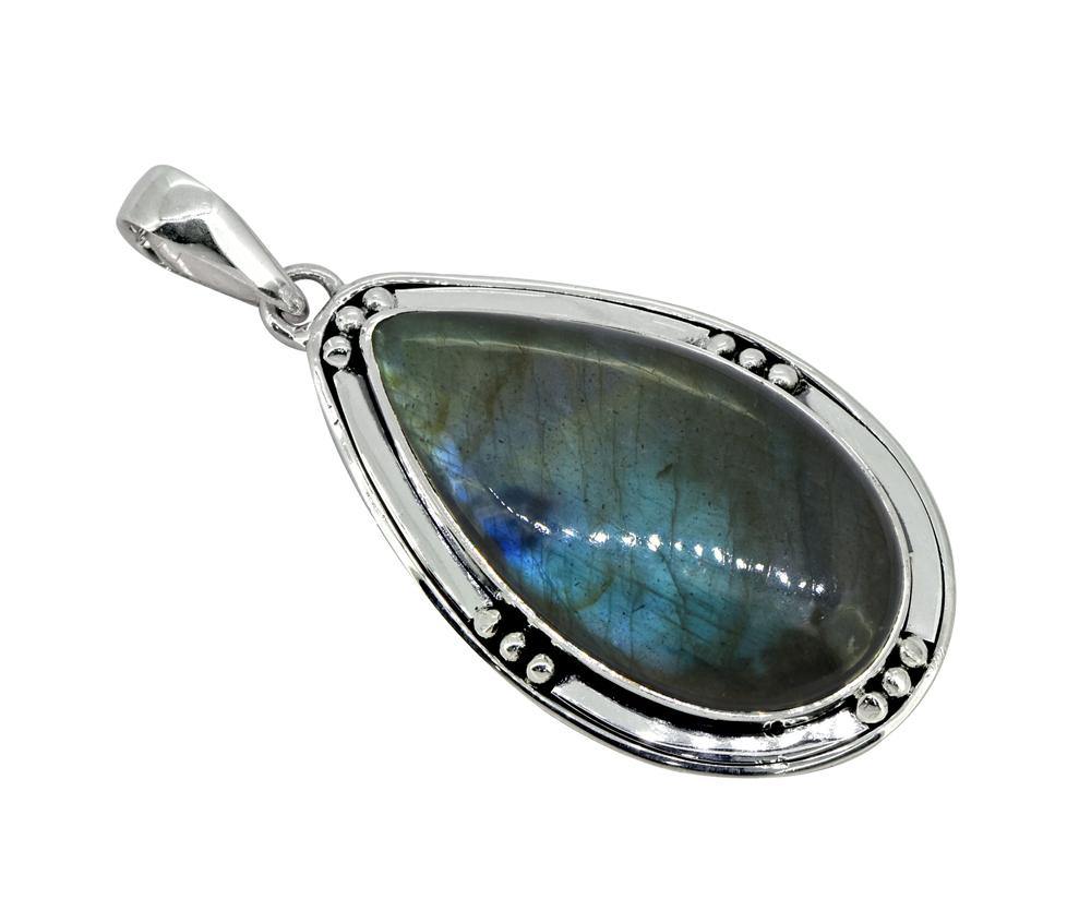 Labradorite Solid 925 Sterling Silver Pendant 2 1/2" - YoTreasure