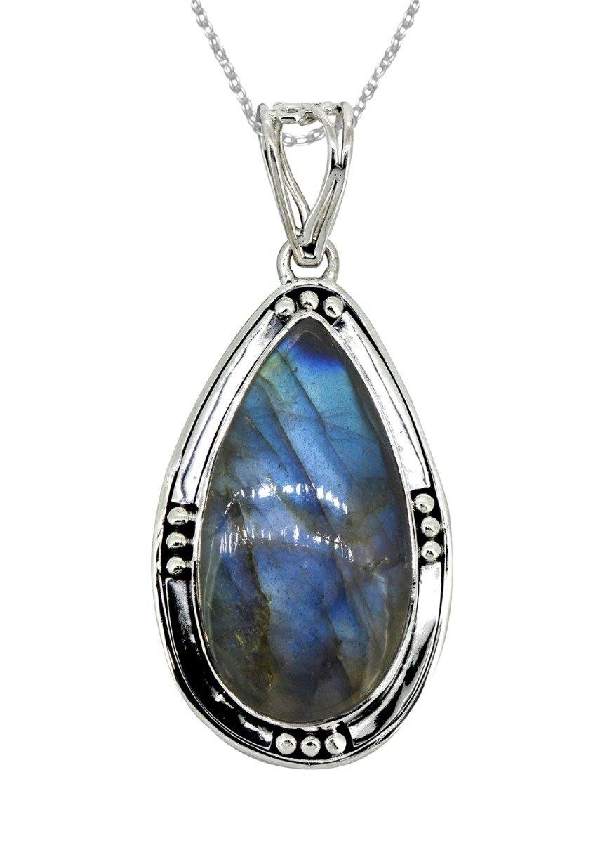 Labradorite Solid 925 Sterling Silver Pendant 2 1/2" - YoTreasure
