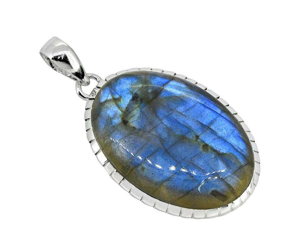 Labradorite Solid 925 Sterling Silver Pendant Silver Jewelry 2" - YoTreasure