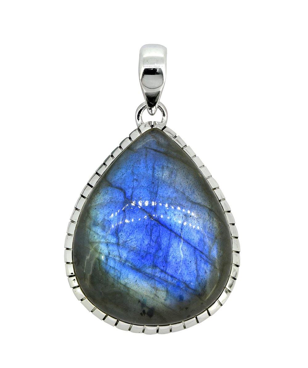 Labradorite Solid 925 Sterling Silver Pendant 2" - YoTreasure
