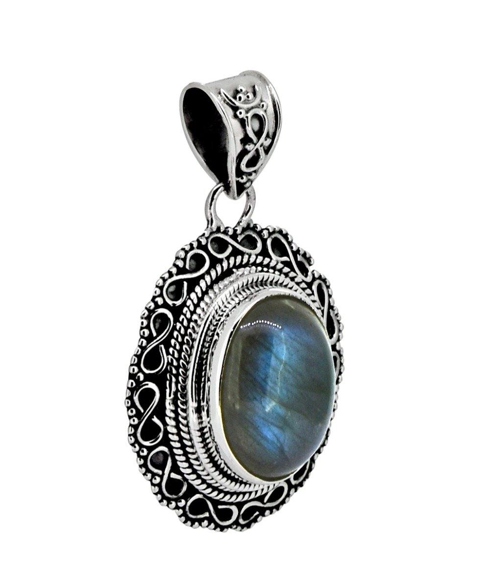 Labradorite Solid 925 Sterling Silver Pendant 1 1/2" - YoTreasure