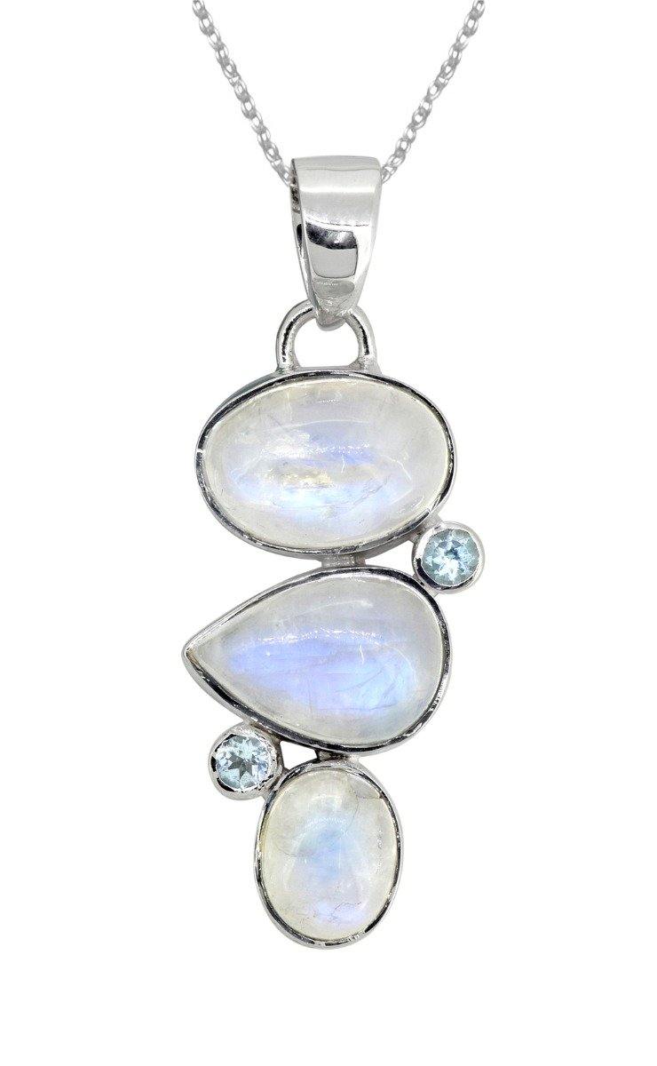 Moonstone Blue topaz Solid 925 Sterling Silver Pendant Necklace - YoTreasure