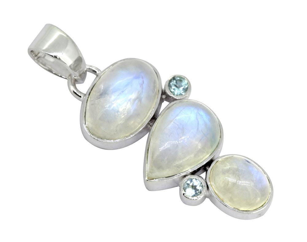 Moonstone Blue topaz Solid 925 Sterling Silver Pendant Necklace - YoTreasure