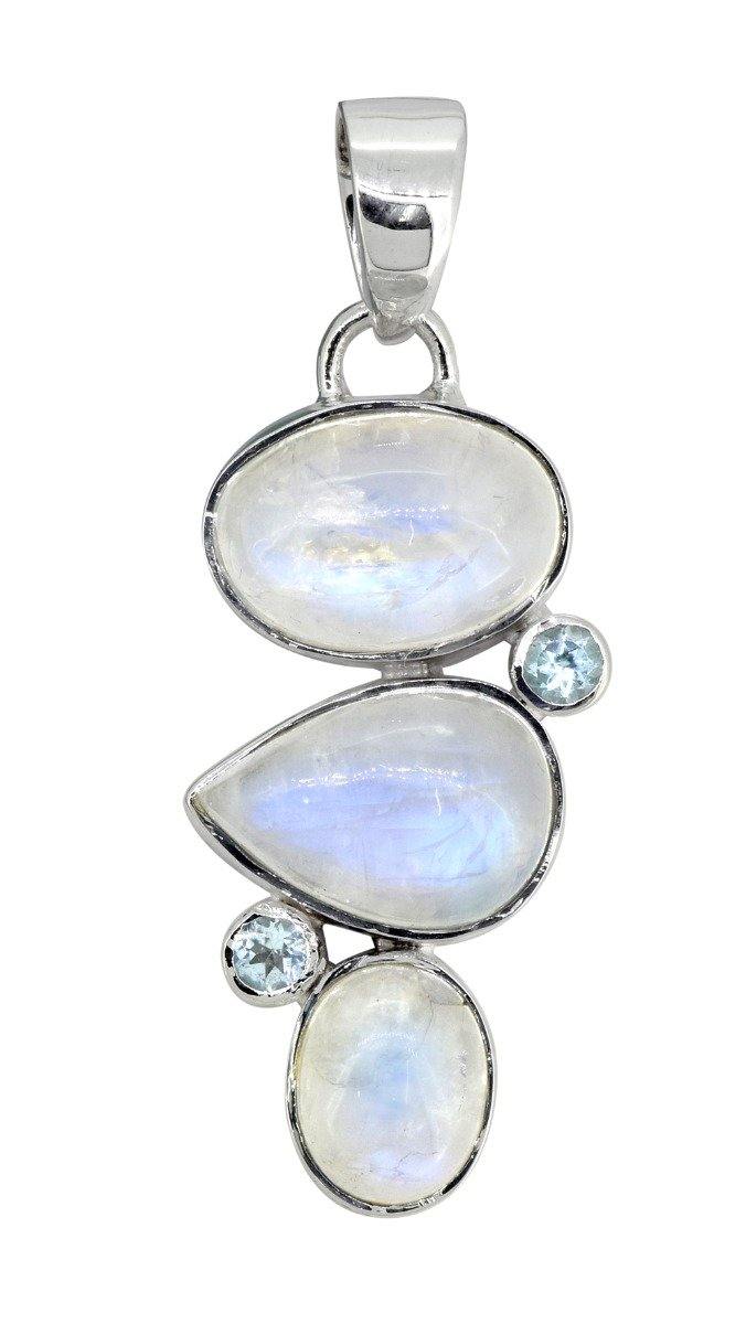 Moonstone Blue topaz Solid 925 Sterling Silver Pendant Necklace - YoTreasure
