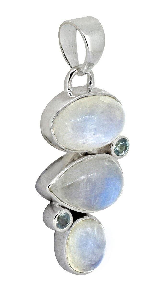 Moonstone Blue topaz Solid 925 Sterling Silver Pendant Necklace - YoTreasure