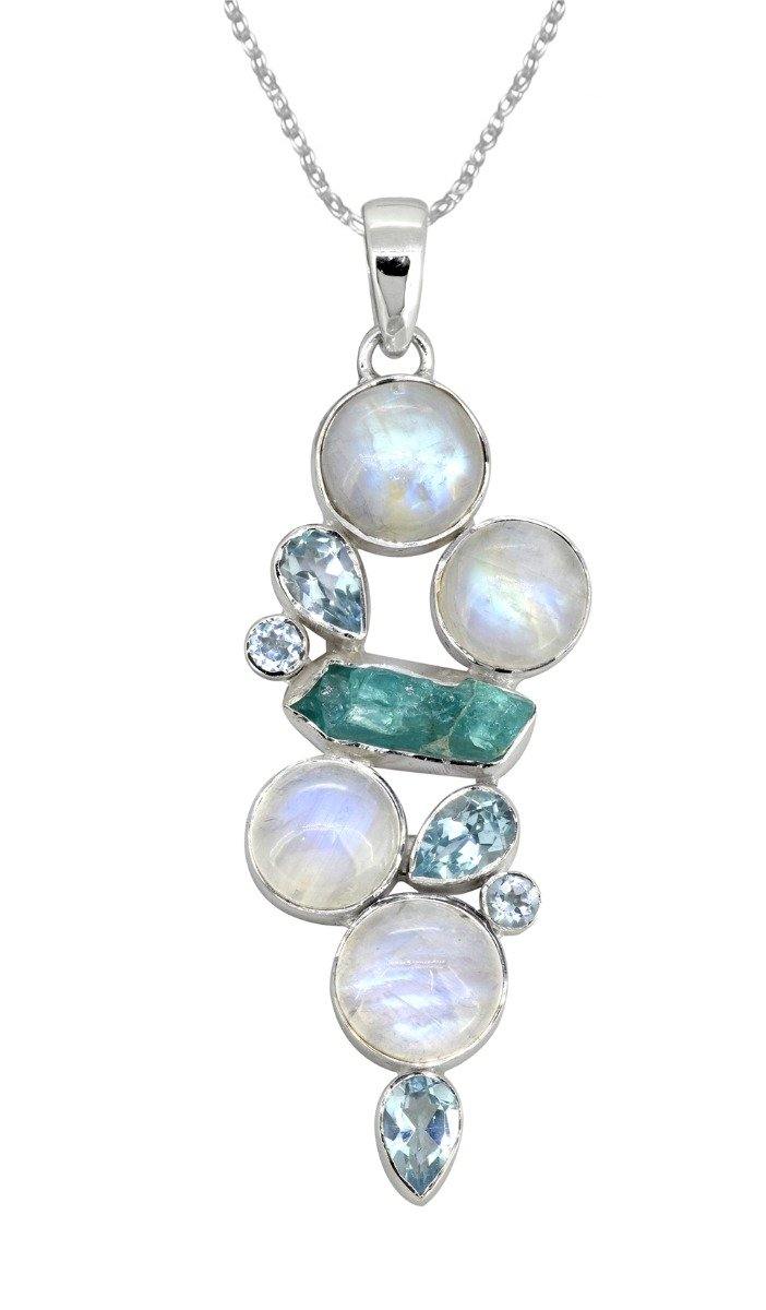 Moonstone Blue Topaz Solid 925 Sterling Silver Pendant Necklace - YoTreasure