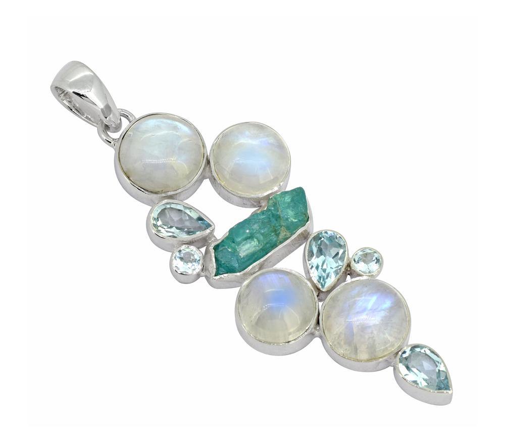 Moonstone Blue Topaz Solid 925 Sterling Silver Pendant Necklace - YoTreasure