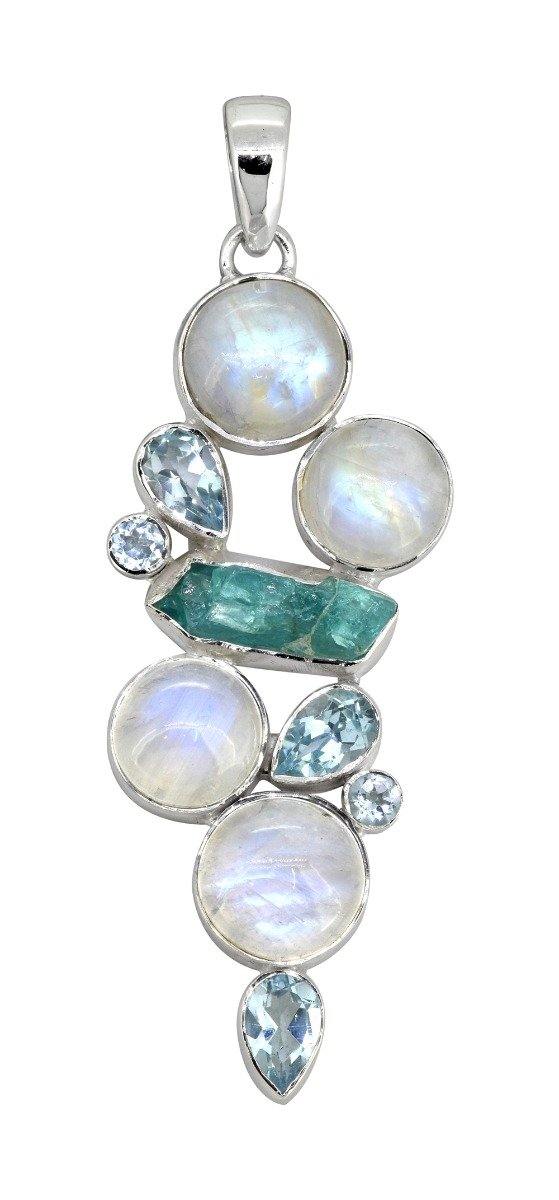 Moonstone Blue Topaz Solid 925 Sterling Silver Pendant Necklace - YoTreasure
