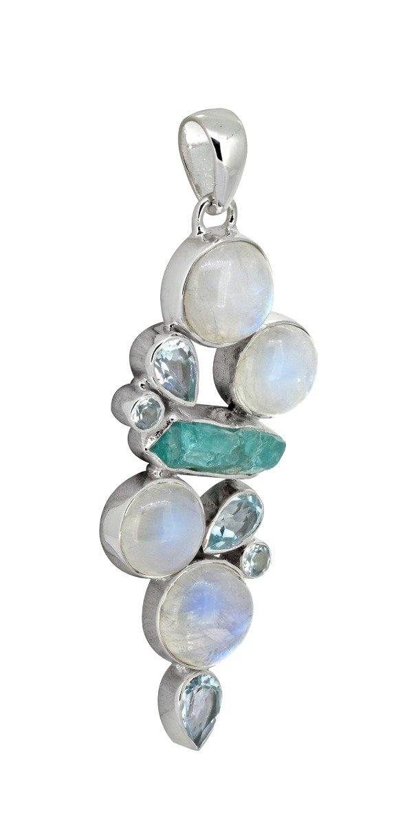Moonstone Blue Topaz Solid 925 Sterling Silver Pendant Necklace - YoTreasure