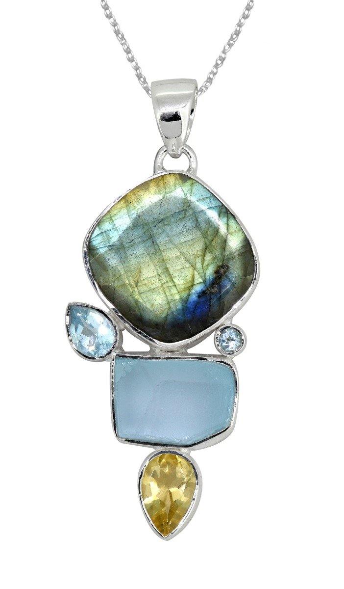 Labradorite Blue Topaz Solid 925 Sterling Silver Pendant Necklace - YoTreasure