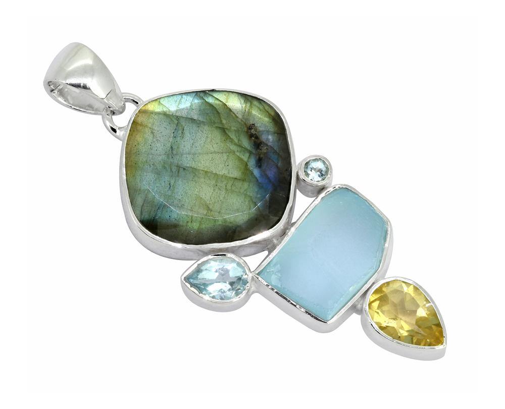 Labradorite Blue Topaz Solid 925 Sterling Silver Pendant Necklace - YoTreasure