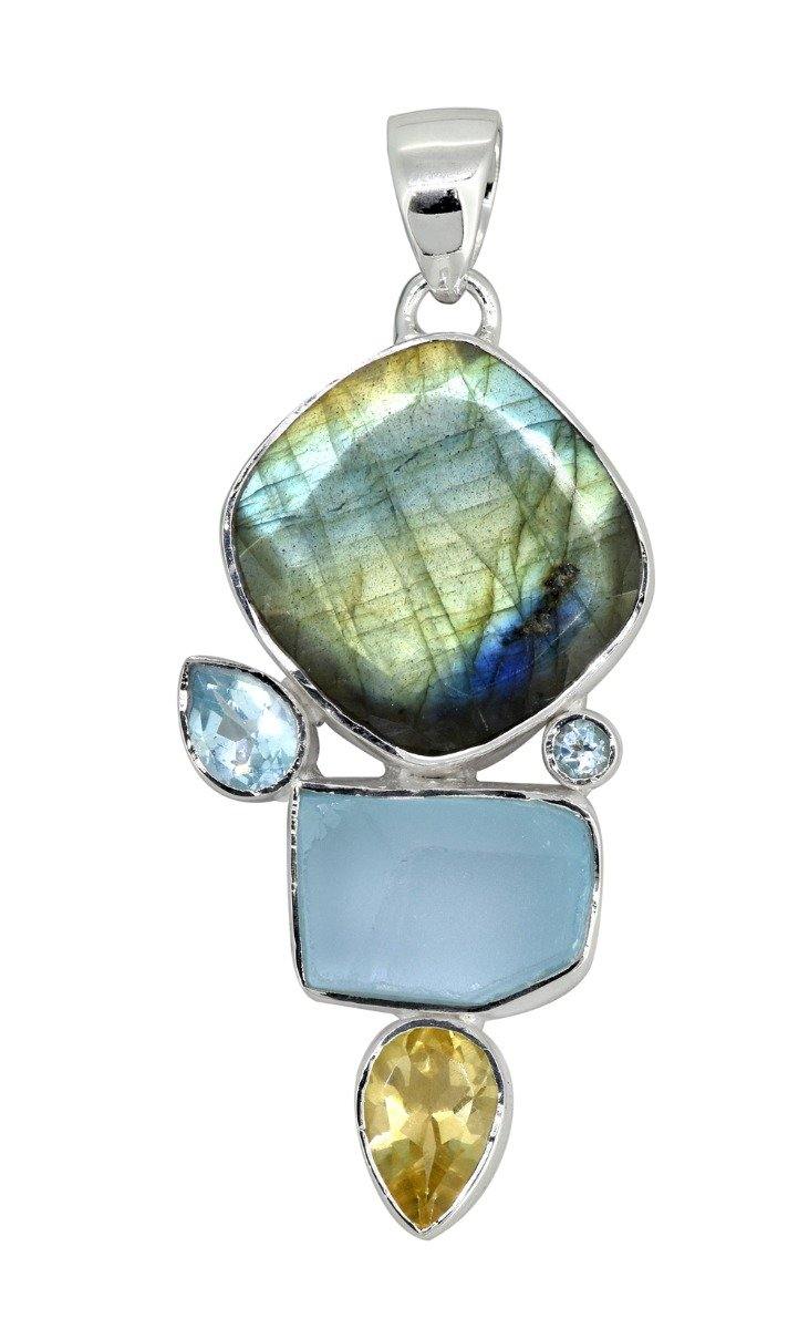 Labradorite Blue Topaz Solid 925 Sterling Silver Pendant Necklace - YoTreasure