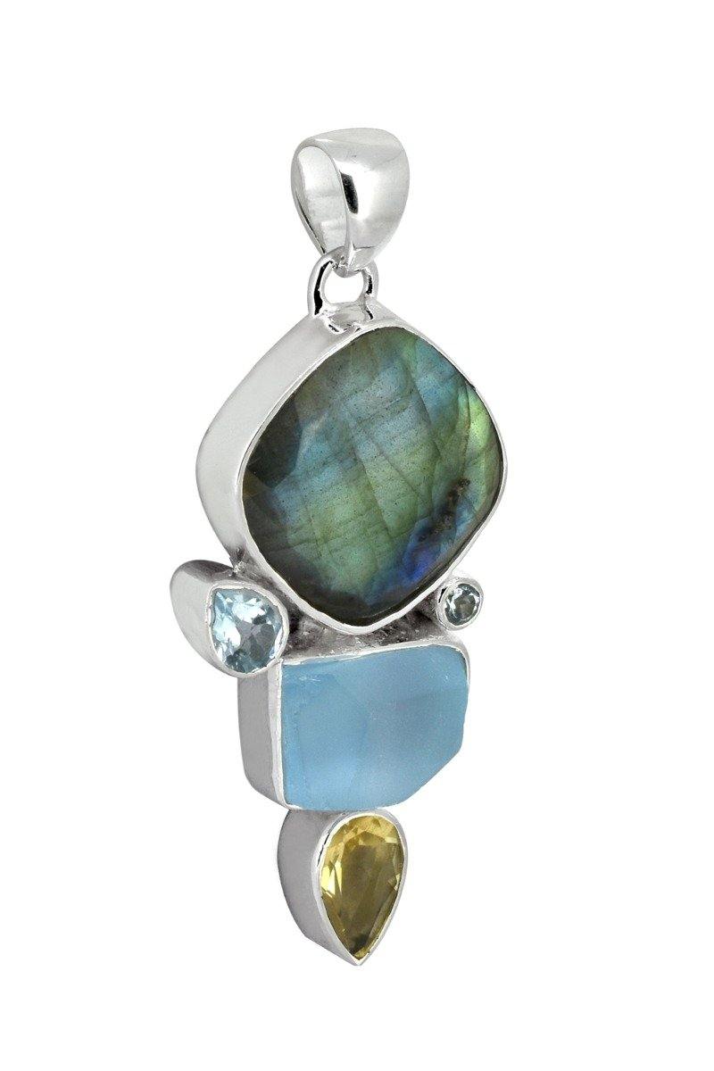 Labradorite Blue Topaz Solid 925 Sterling Silver Pendant Necklace - YoTreasure