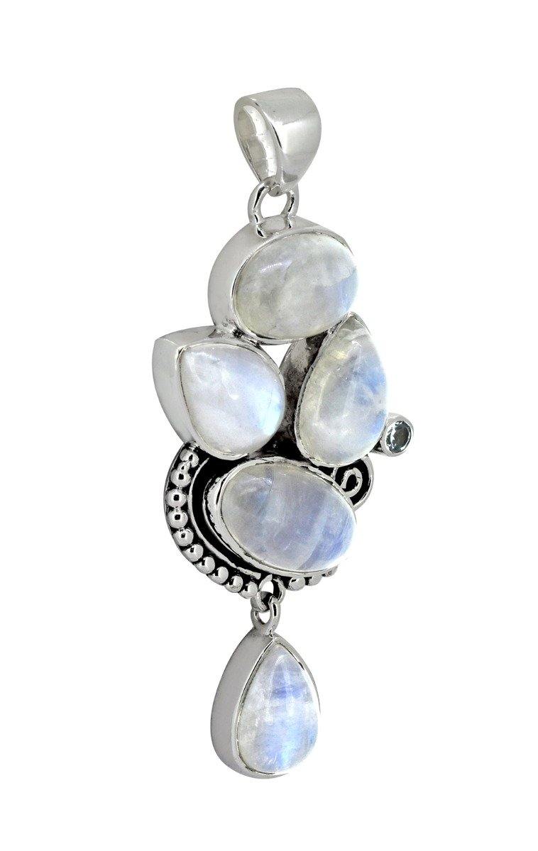Moonstone Blue Topaz Solid 925 Sterling Silver Pendant Necklace - YoTreasure