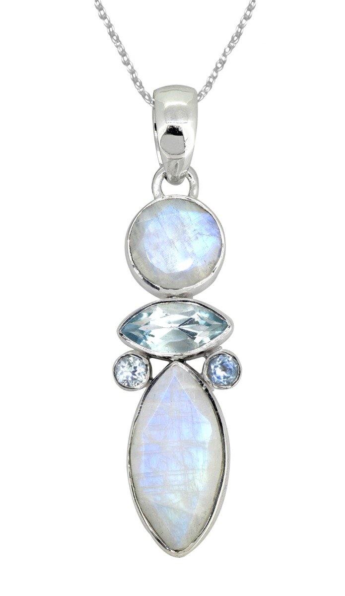 Moonstone Blue Topaz Solid 925 Sterling Silver Pendant Necklace - YoTreasure