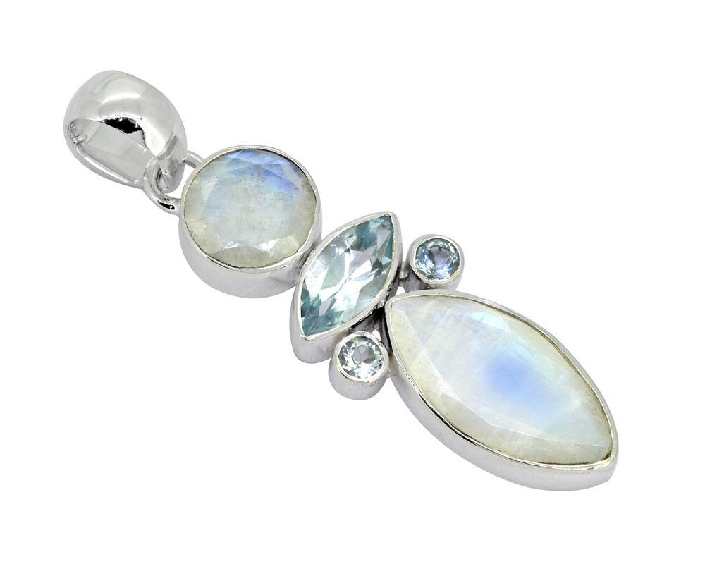 Moonstone Blue Topaz Solid 925 Sterling Silver Pendant Necklace - YoTreasure