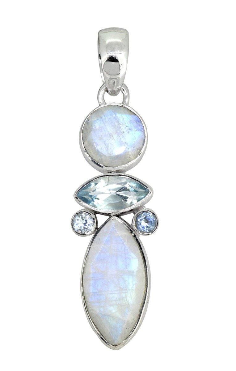 Moonstone Blue Topaz Solid 925 Sterling Silver Pendant Necklace - YoTreasure