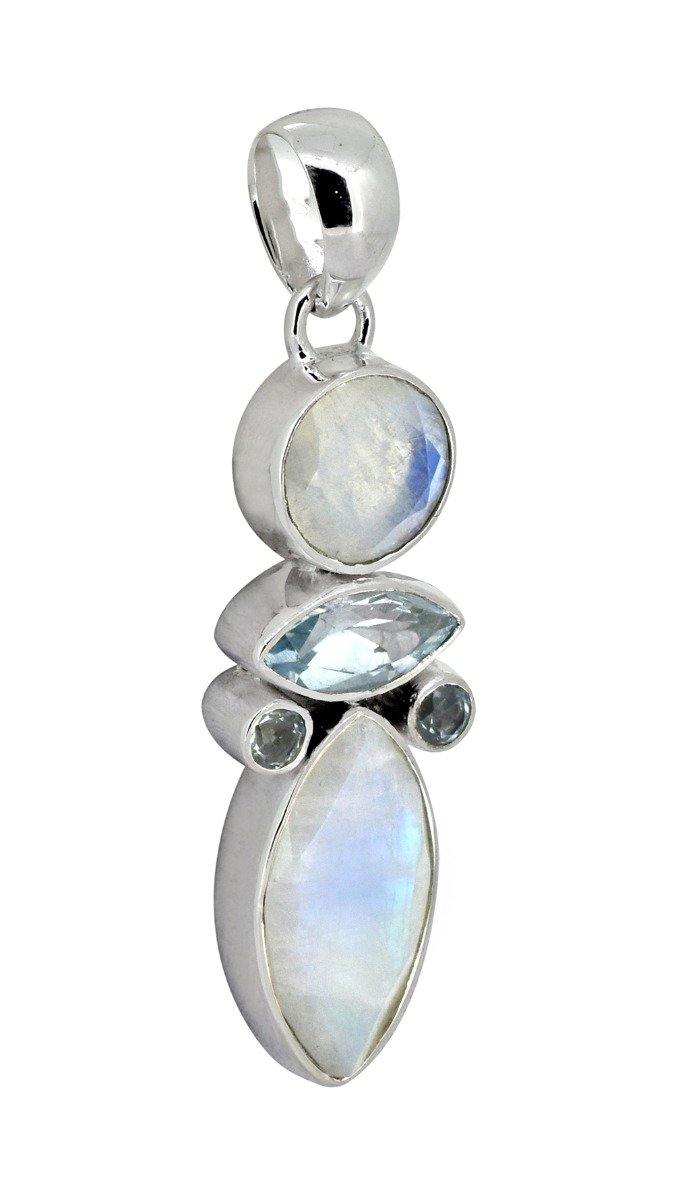 Moonstone Blue Topaz Solid 925 Sterling Silver Pendant Necklace - YoTreasure