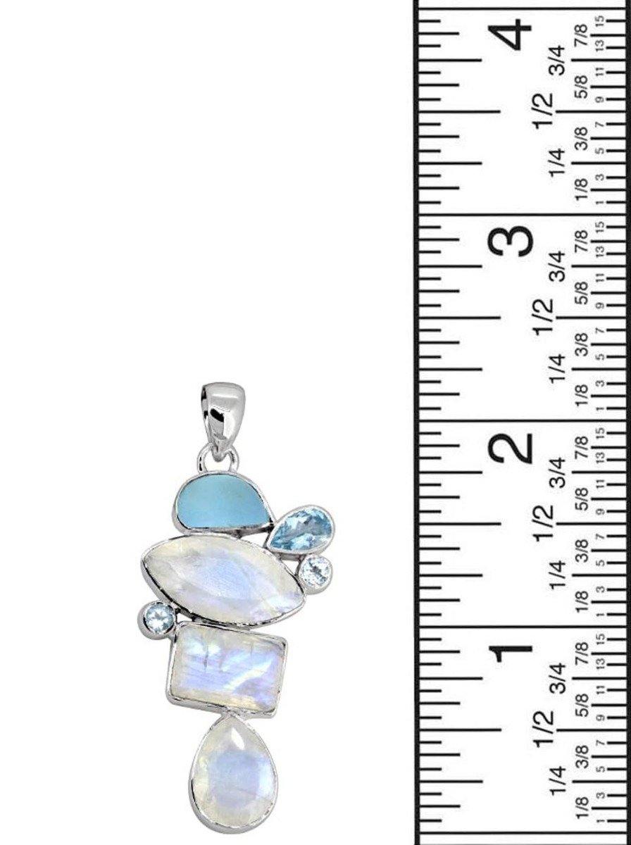 2.16" Moonstone Blue Topaz Solid 925 Sterling Silver Chain Pendant - YoTreasure