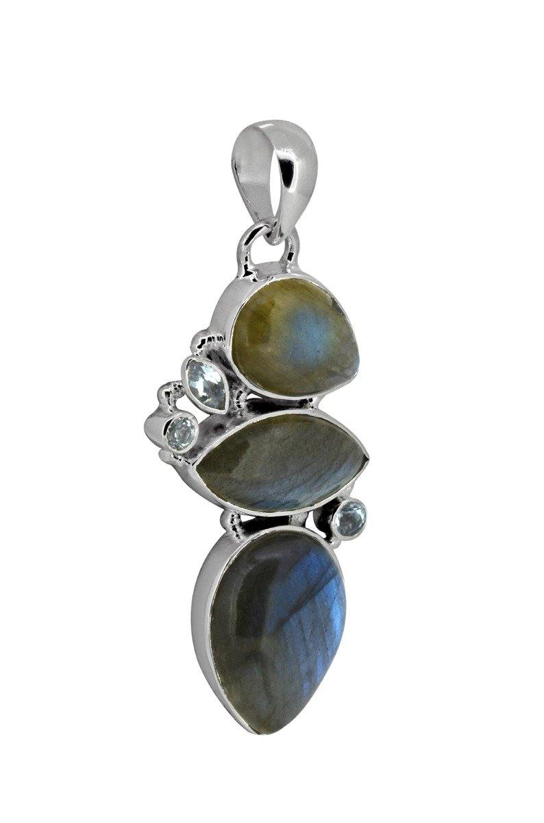 2.09" Labradorite Blue Topaz Long Chain Gemstone Pendant - YoTreasure