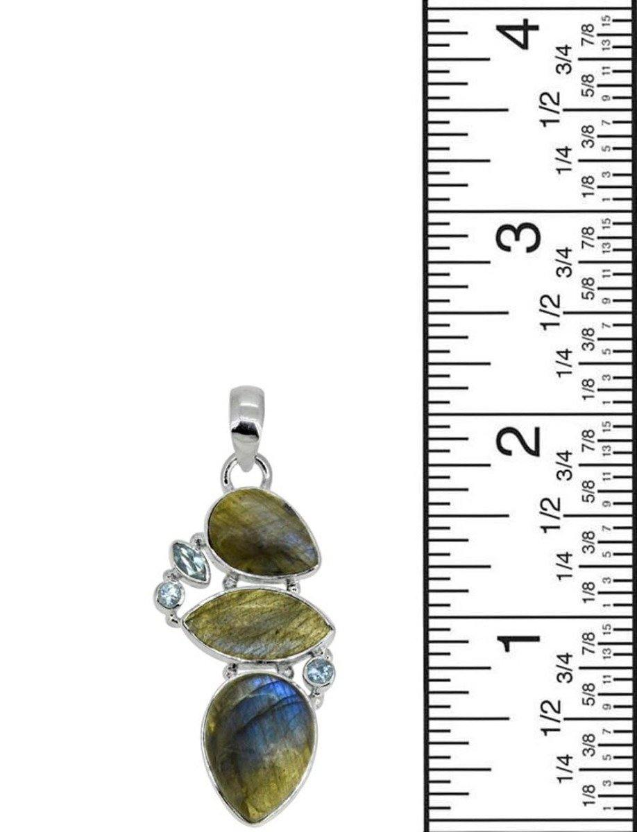 2.09" Labradorite Blue Topaz Long Chain Gemstone Pendant - YoTreasure