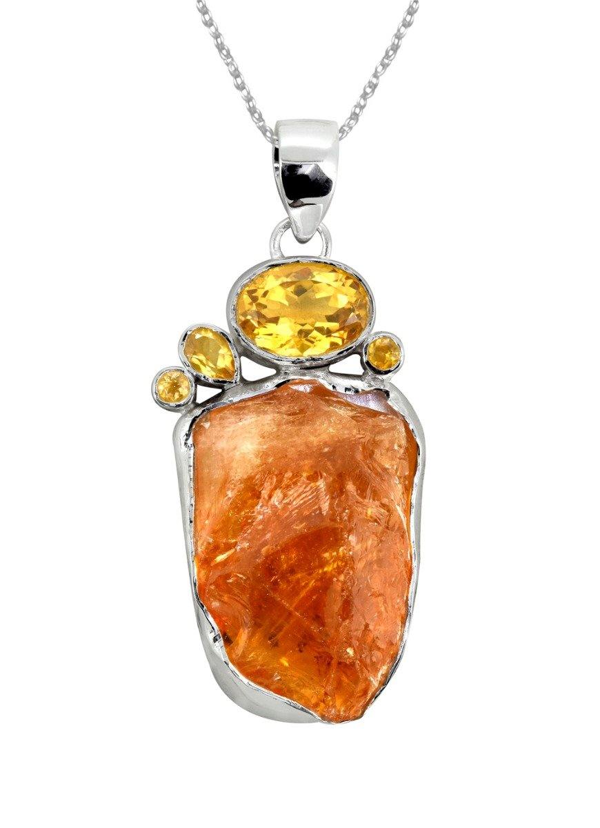 Citrine Rough Citrine Solid 925 Sterling Silver Long Chain Pendant - YoTreasure