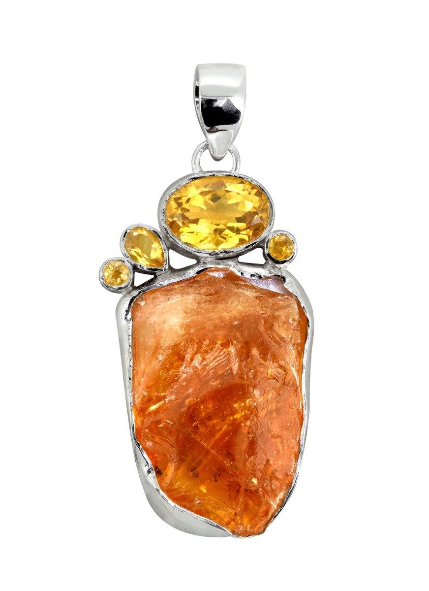 Citrine Rough Citrine Solid 925 Sterling Silver Long Chain Pendant - YoTreasure