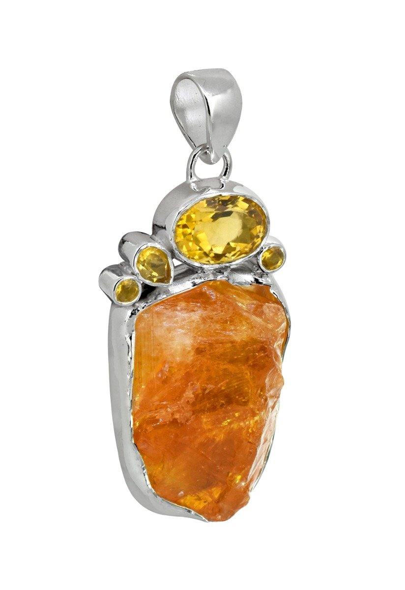 Citrine Rough Citrine Solid 925 Sterling Silver Long Chain Pendant - YoTreasure
