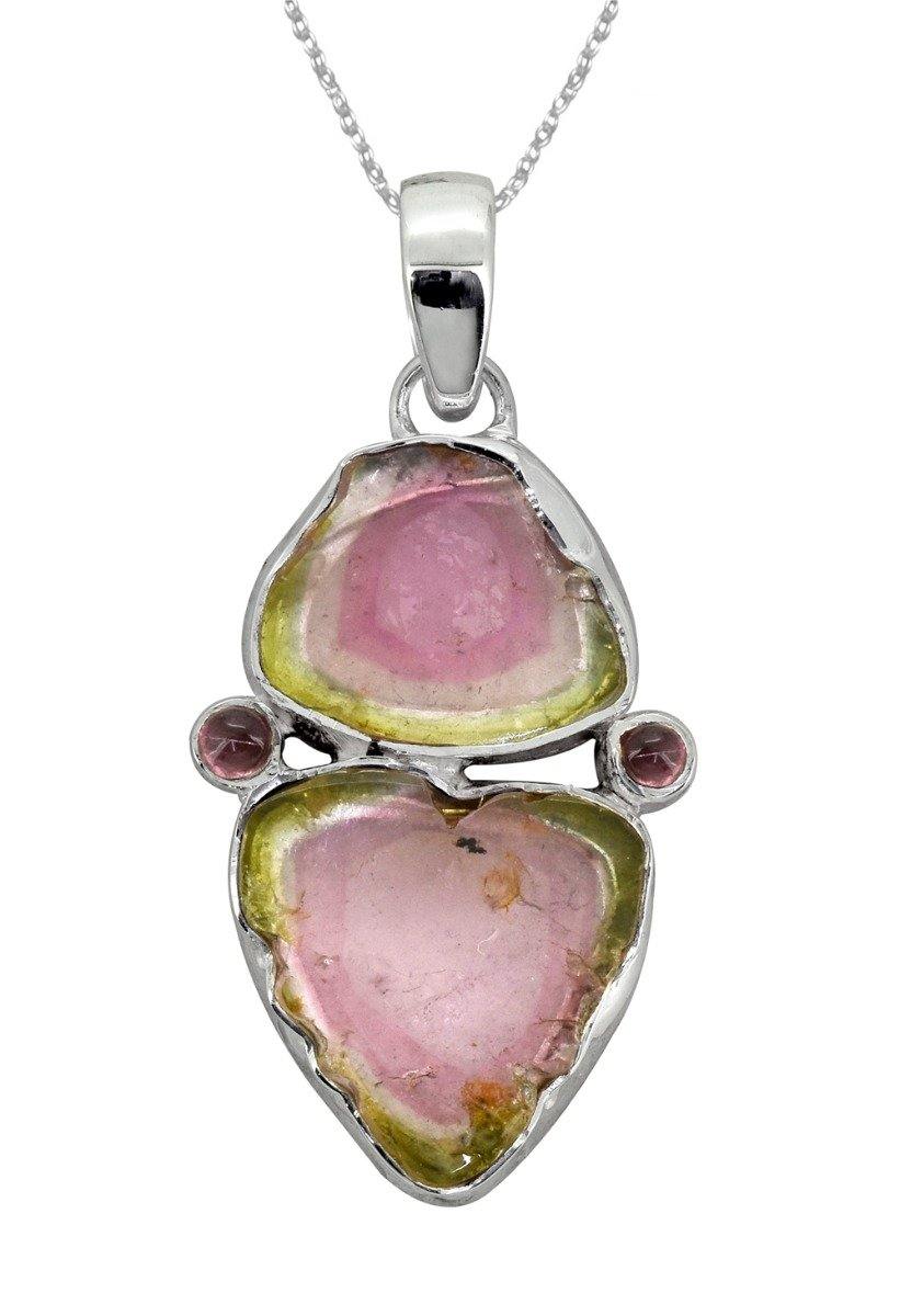 Watermelon Tourmaline Solid 925 Sterling Silver Long Chain Pendant - YoTreasure