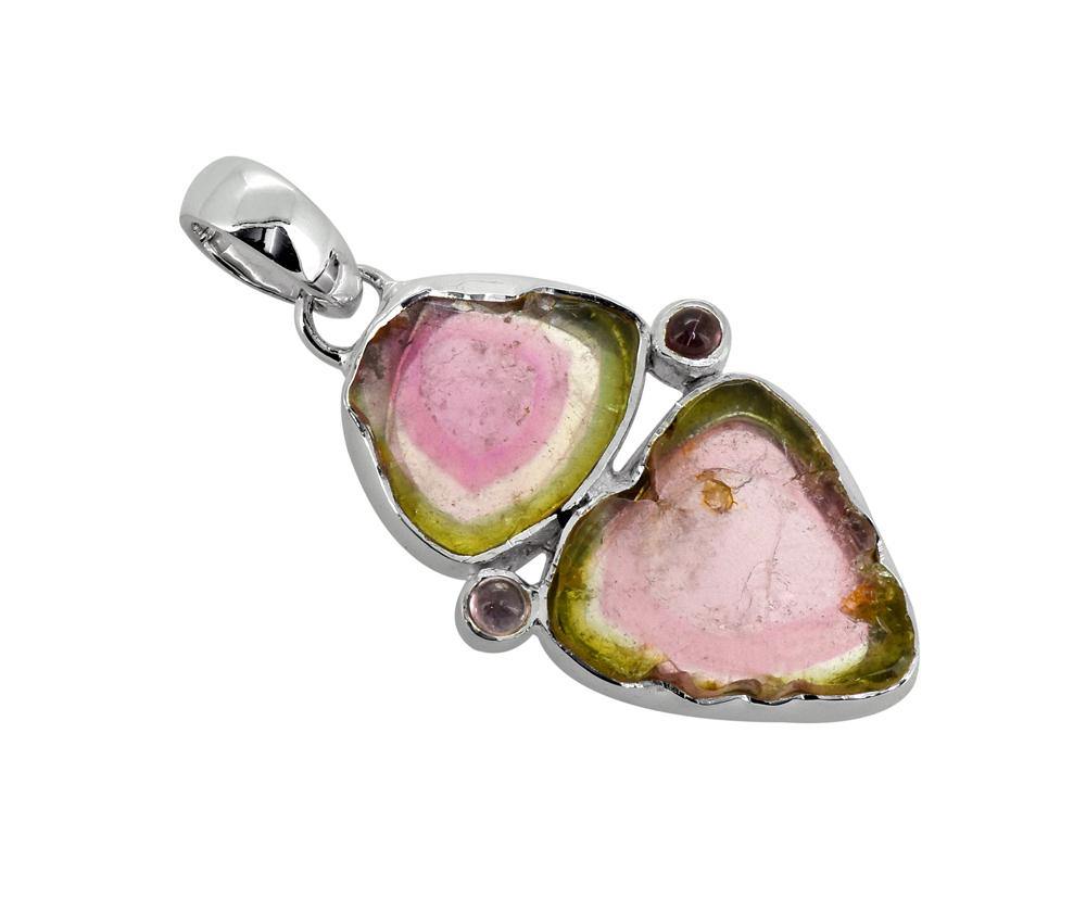 Watermelon Tourmaline Solid 925 Sterling Silver Long Chain Pendant - YoTreasure