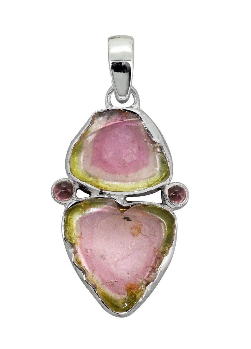 Watermelon Tourmaline Solid 925 Sterling Silver Long Chain Pendant - YoTreasure