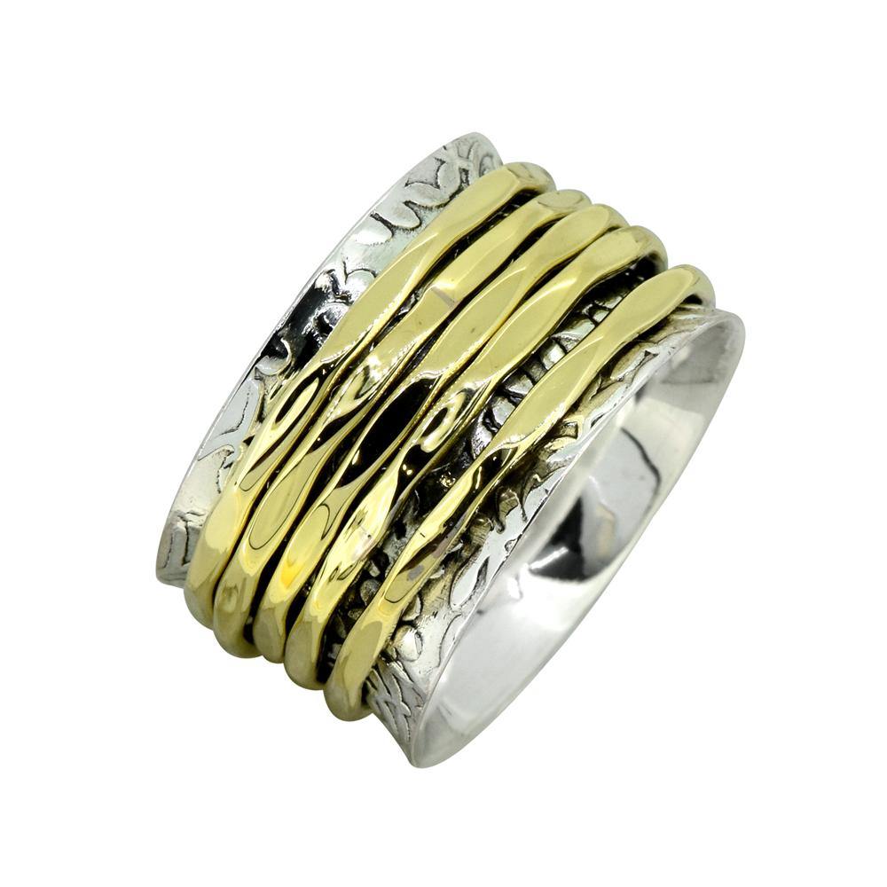 Solid 925 Sterling Silver Brass Meditation Spinning Ring Jewelry - YoTreasure