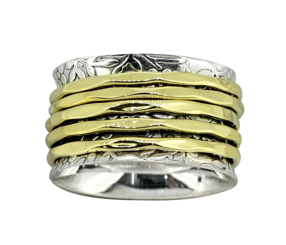 Solid 925 Sterling Silver Brass Meditation Spinning Ring Jewelry - YoTreasure
