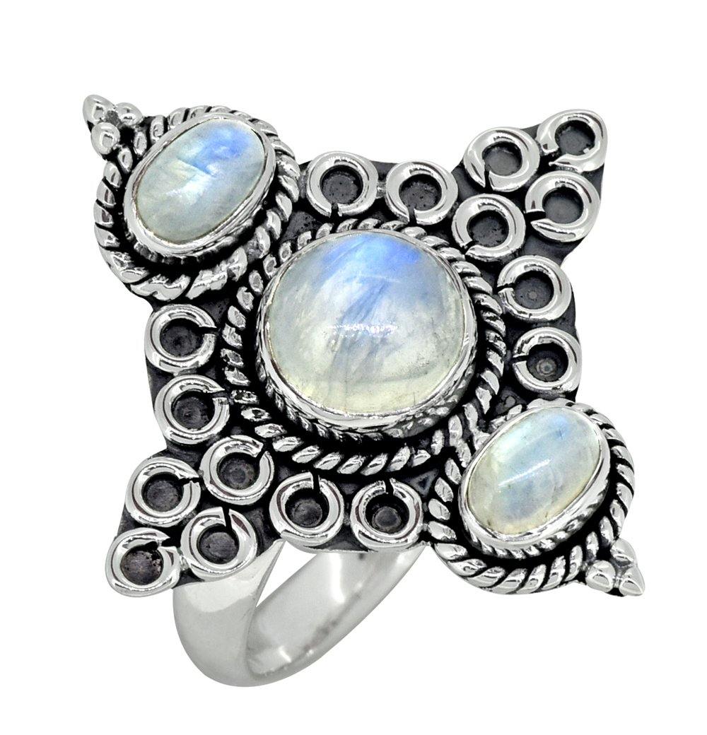 Rainbow Moonstone Solid 925 Sterling Silver Ring Jewelry - YoTreasure