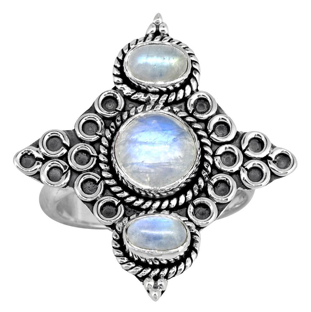 Rainbow Moonstone Solid 925 Sterling Silver Ring Jewelry - YoTreasure