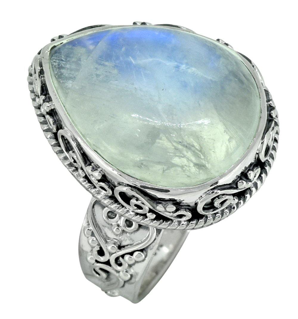 Rainbow Moonstone Ring Solid 925 Sterling Silver Jewelry - YoTreasure