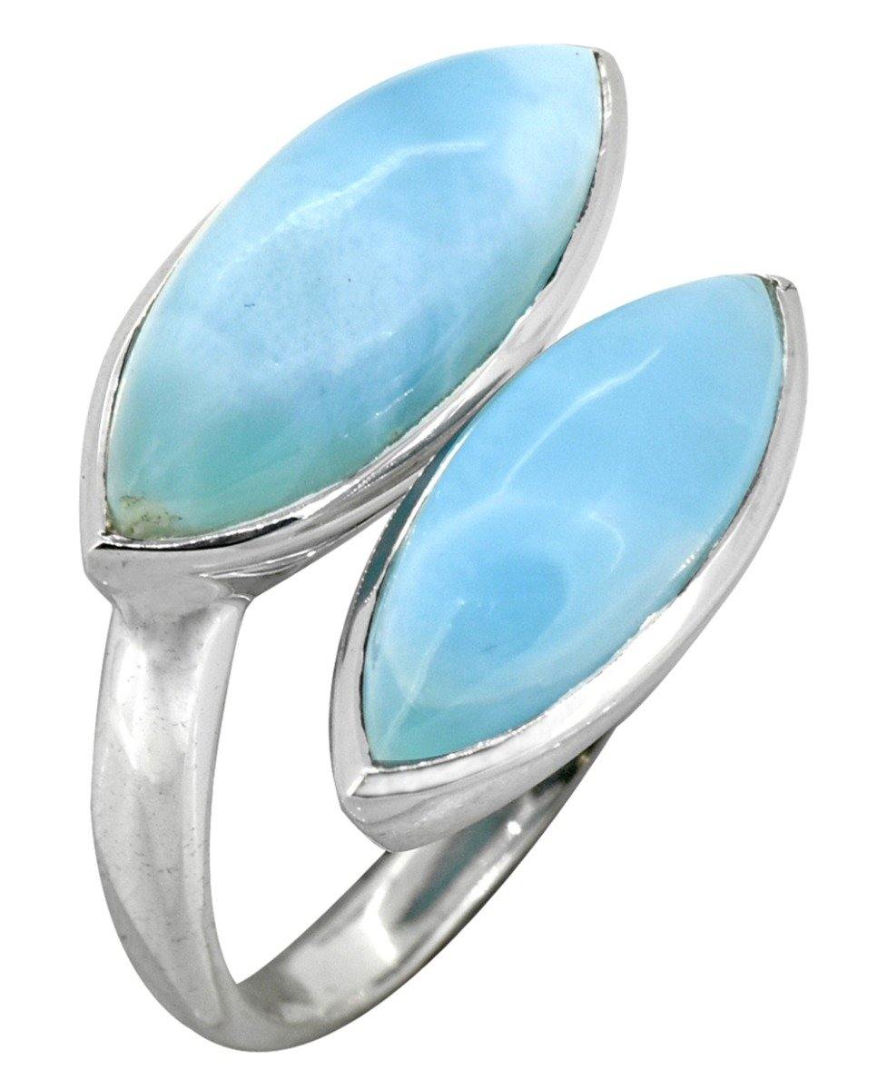 Natural Larimar Solid 925 Sterling Silver Designer Ring Jewelry - YoTreasure
