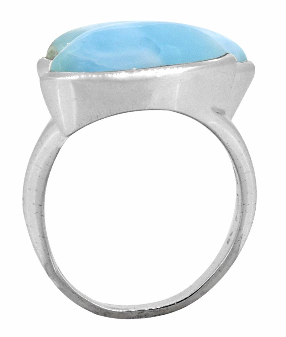 Natural Larimar Solid 925 Sterling Silver Designer Ring Jewelry - YoTreasure