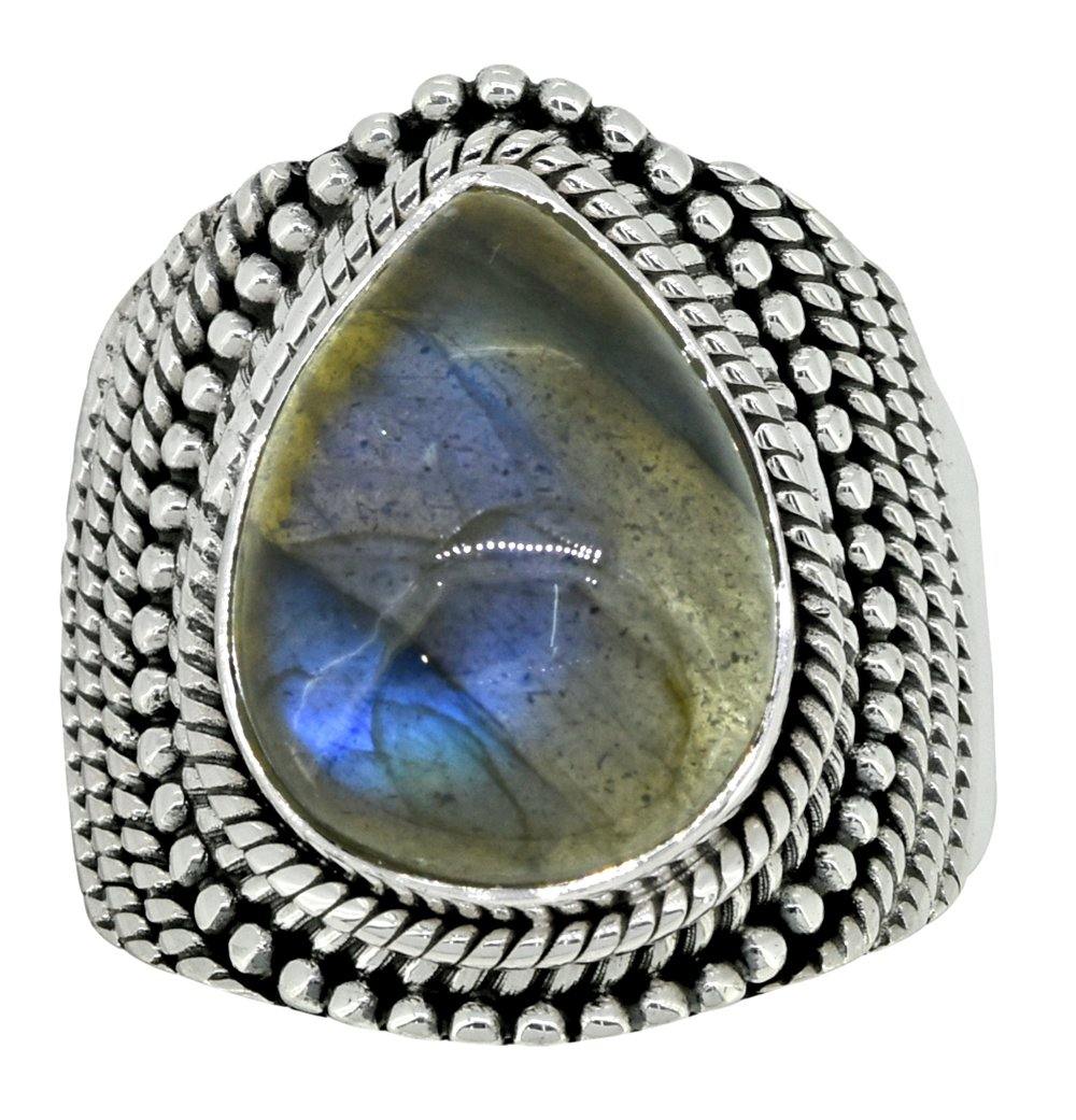 Labradorite Solid 925 Sterling Silver Designer Ring Jewelry - YoTreasure