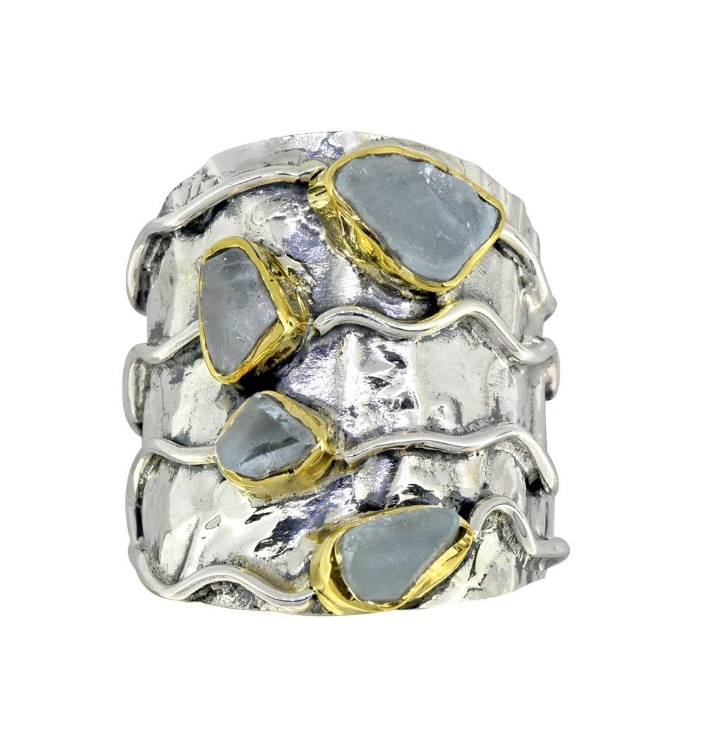 Rough Blue Topaz Solid 925 Sterling Silver Brass Designer Ring Jewelry - YoTreasure