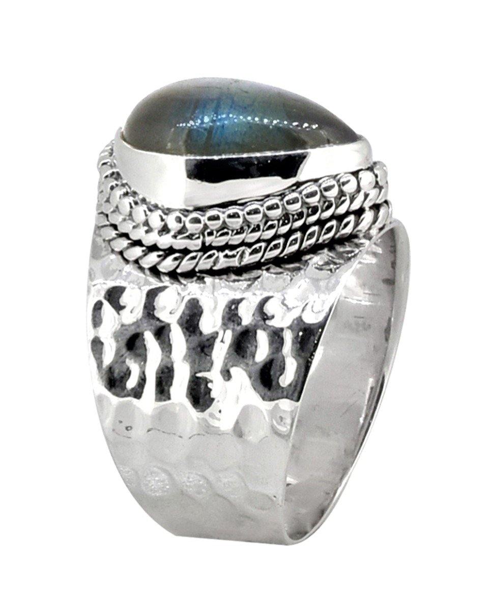 Labradorite Solid 925 Sterling Silver Hammered Ring Jewelry - YoTreasure