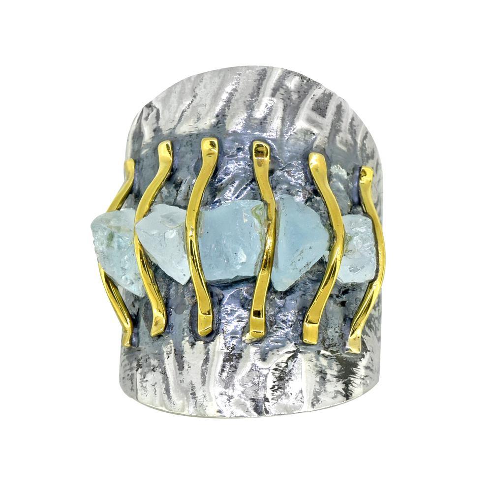 Rough Blue Topaz Solid 925 Sterling Silver Brass Hammered Ring Jewelry - YoTreasure
