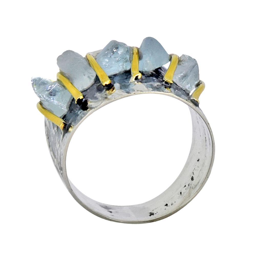 Rough Blue Topaz Solid 925 Sterling Silver Brass Hammered Ring Jewelry - YoTreasure