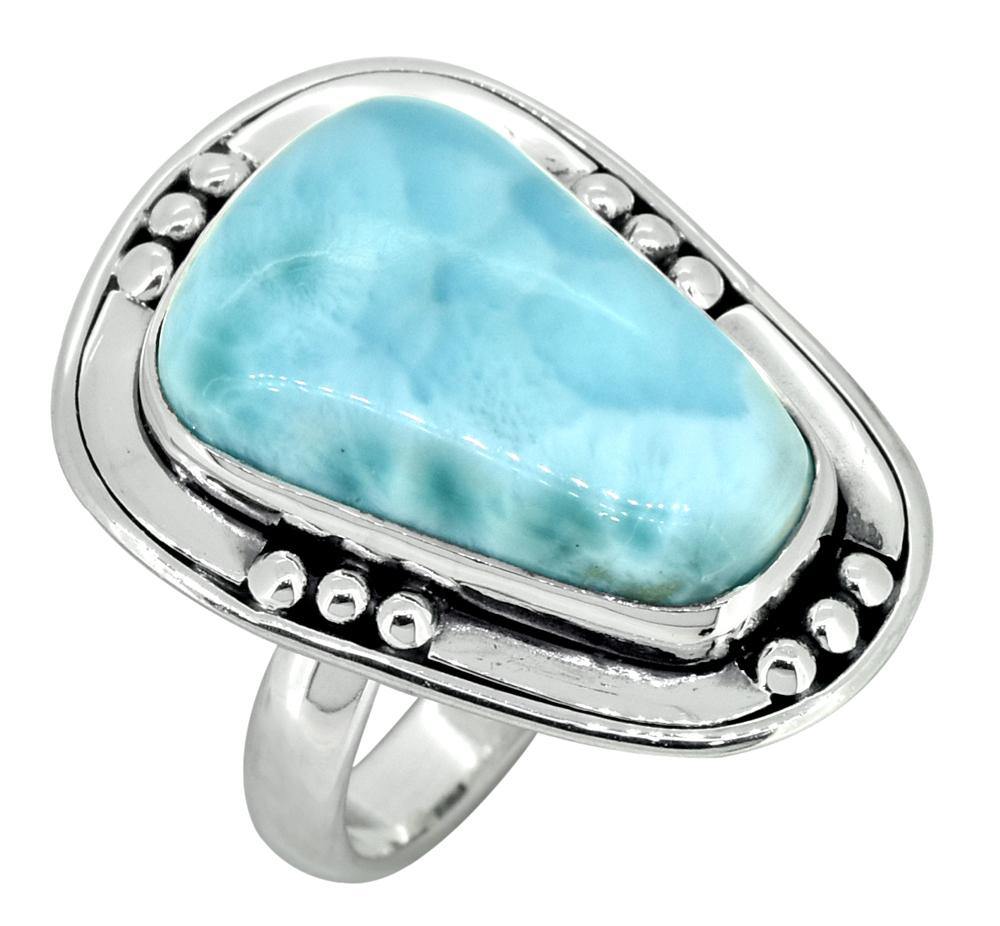 Natural Larimar Solid 925 Sterling Silver Ring Jewelry - YoTreasure