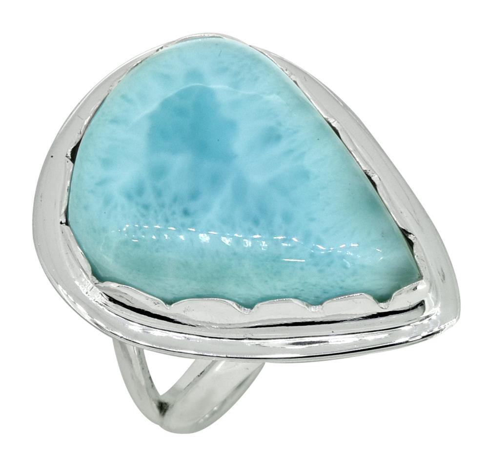 Natural Larimar Solid 925 Sterling Silver Ring Jewelry - YoTreasure
